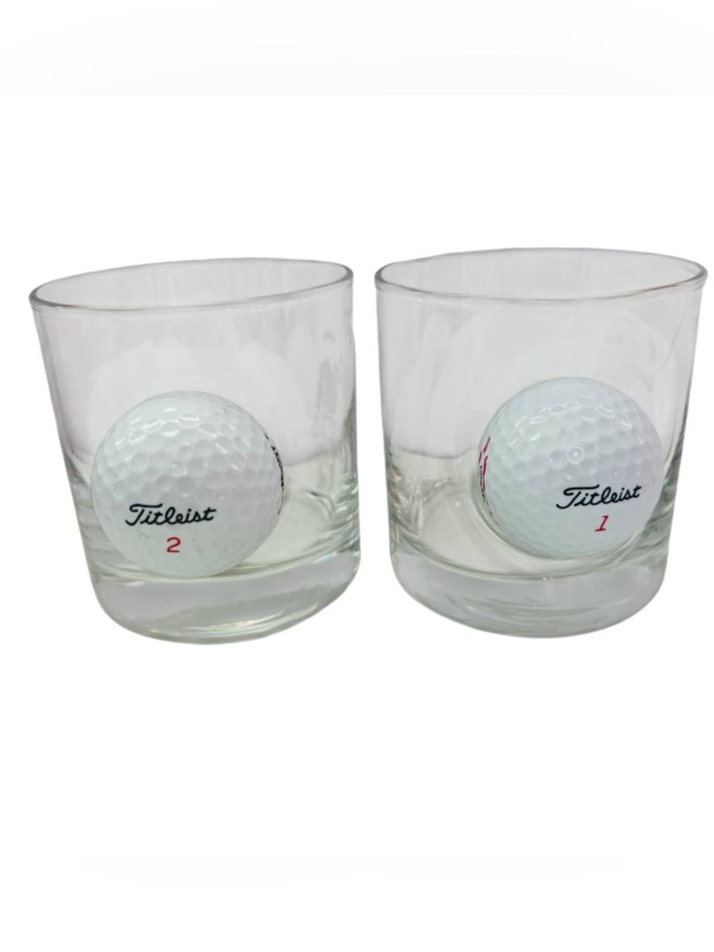 Titleist Clear William Murray Whiskey Glasses with Embedded White Golf Balls